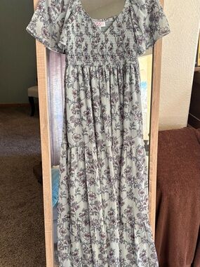 Smocked Bodice flutter sleeve flowy Floral Maxi Dress